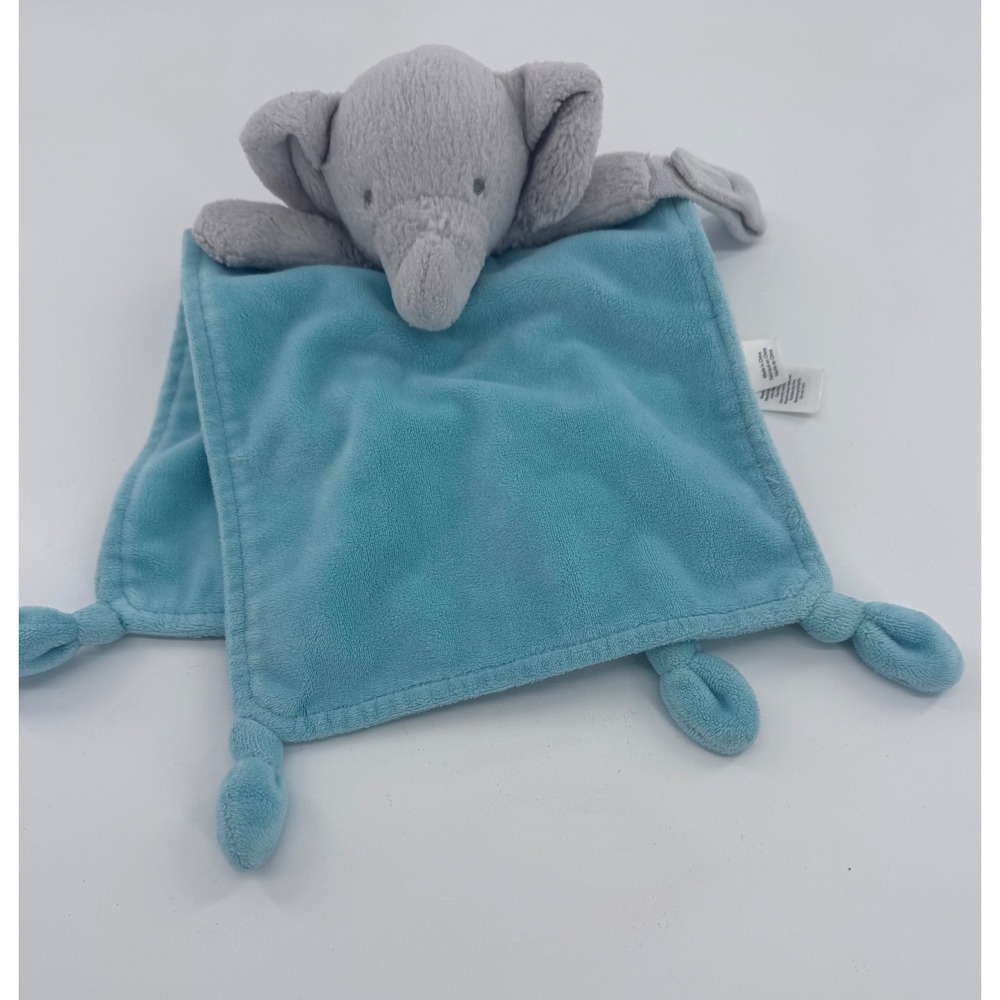 Carter's Elephant Security Blanket Kids l‎ Blue Grey Plush Lovey Knotted Corners